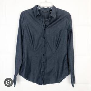 New York & Company Dark Blue Casual Button Down Shirt